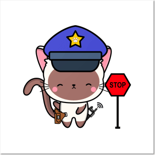 Funny White Cat Policeman Posters and Art